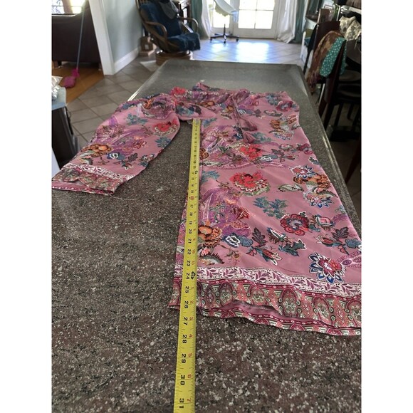 Tahari Navy Pink Floral Polyester Palazzo Pants Pull On Artsy - Size M - Picture 12 of 14